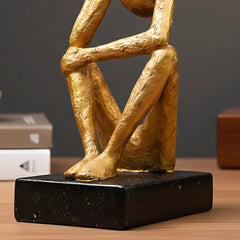 Gold Thinking Figure Sculpture - Unique Contemporary Decor