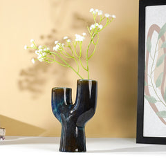Deep Blue Cactus-Inspired Vase