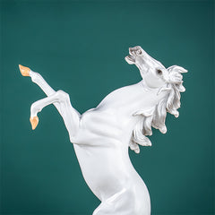 White Rearing Horse Figurine with Green Base