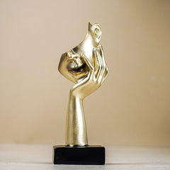 Artistic Gold Resin Abstract Face Sculptures | Set of 3