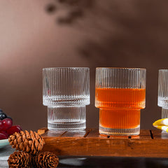 Ribbed Glasses with Stacked Ring Base | Set of 6