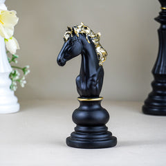 Black Horse Head Sculpture with Golden Mane