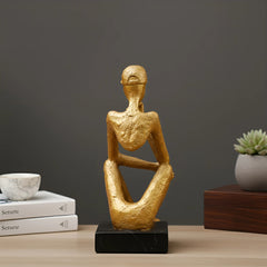 Gold Thinking Figure Sculpture - Unique Contemporary Decor