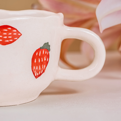 Ceramic Mugs with Hand-Painted Strawberry Design