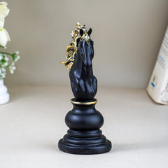 Black Horse Head Sculpture with Golden Mane