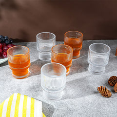 Ribbed Glasses with Stacked Ring Base | Set of 6