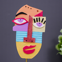 Multicolor Abstract Face Sculpture with Textured Face