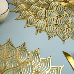 Gold Floral Cutout Table Mat with Intricate Petal Design