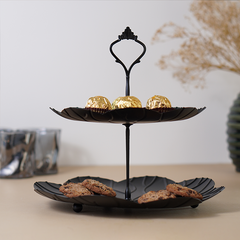 Two-Tier Black Leaf Design Cake Serving Stand