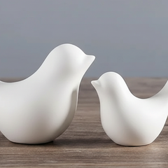 White Scandinavian Style Ceramic Bird | Set of 2