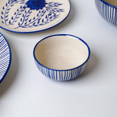 Blue Floral Hand-Painted Ceramic Dinnerware Set of 22