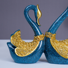 Blue and Gold Swan Figurines
