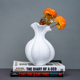 White Textured Ripple Vase with Flared Opening