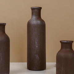 Rustic Brown Textured Bottleneck Vases | Set of 3