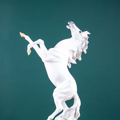 White Rearing Horse Figurine with Green Base