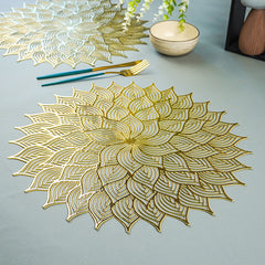 Gold Floral Cutout Table Mat with Intricate Petal Design