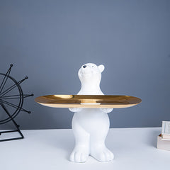 White Polar Bear Decorative Tray with Gold Plate