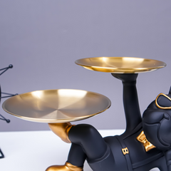 Black & Gold Bulldog Tray Stand with Sunglasses