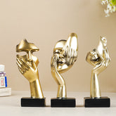 Artistic Gold Resin Abstract Face Sculptures | Set of 3