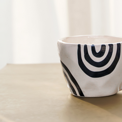 White Ceramic Mug with Hand-Painted Black Arch Design