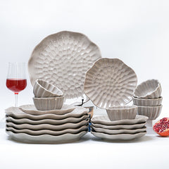 Grey Ripple Textured Ceramic Dinnerware Set of 18
