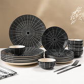 Black and White Grid Ceramic Dinnerware - Set of 18