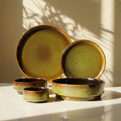 Modern Rustic Green Ceramic Dinnerware Set of 22 Piece
