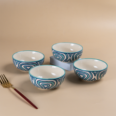 Hand-Painted Blue Ceramic Bowls - Set of 4