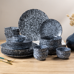 Black and White Speckled Ceramic Dinnerware - Set of 23