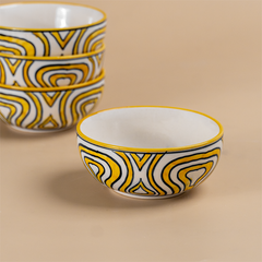 Hand-Painted Yellow Ceramic Bowls - Set of 4
