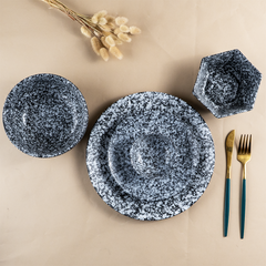 Black and White Speckled Ceramic Dinnerware - Set of 23