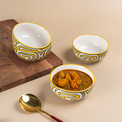 Hand-Painted Yellow Ceramic Bowls - Set of 4