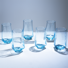 Modern Amethyst Blue Hexagonal Base Drinking Glass - Set of 6