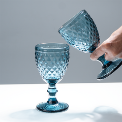 Premium Blue Textured Stemmed Glasses – Set of 6