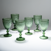 Green Vintage Textured Glass Goblet Set – 6-Piece
