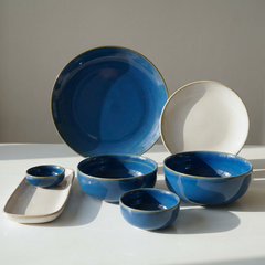 Modern Blue & White Ceramic Dinnerware Set of 25