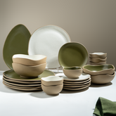Olive Green & Beige Mix Ceramic Dinner Set of 23