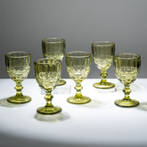 Vintage-Style Yellow Embossed Goblets - Set of 6