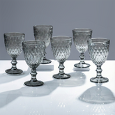 Smoke-Grey Diamond-Cut Goblets - Set of 6