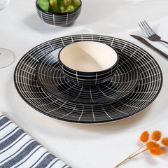 Black and White Grid Ceramic Dinnerware - Set of 18