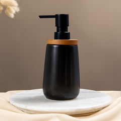 Black Ceramic with Bamboo Soap Dispenser