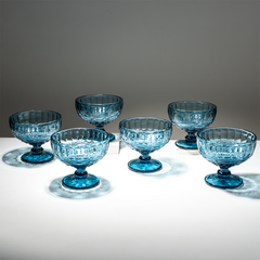Ocean-Blue Embossed Dessert Cups - Set of 6