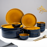 Golden Dinner Set with Navy Blue Exterior (Set of 18)