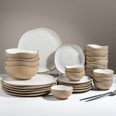 Modern Beige & White Rustic Ceramic Dinner Set of 28