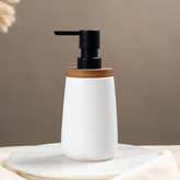 Matte White Ceramic with Bamboo Soap Dispenser