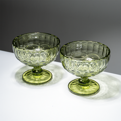 Vintage Olive Green Embossed Dessert Cups - Set of 6