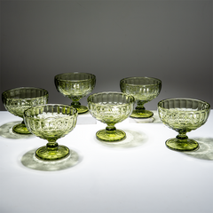 Vintage Olive Green Embossed Dessert Cups - Set of 6
