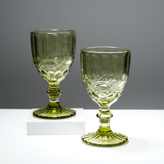 Vintage-Style Yellow Embossed Goblets - Set of 6