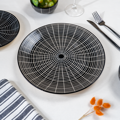 Black and White Grid Ceramic Dinnerware - Set of 18