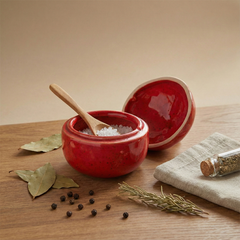 Red Pomegranate Shaped Ceramic Jar with Lid